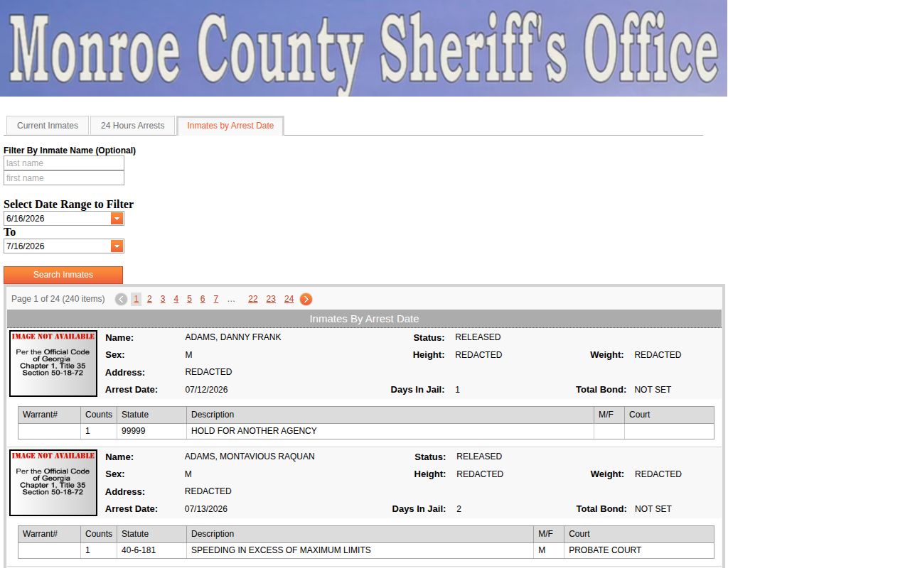 Monroe County 72-hour release workaround using arrest-date results