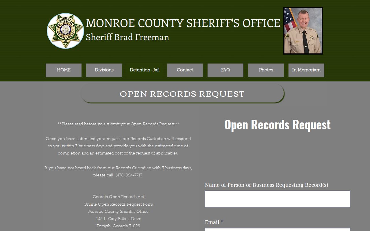 Monroe County released inmate open records request page